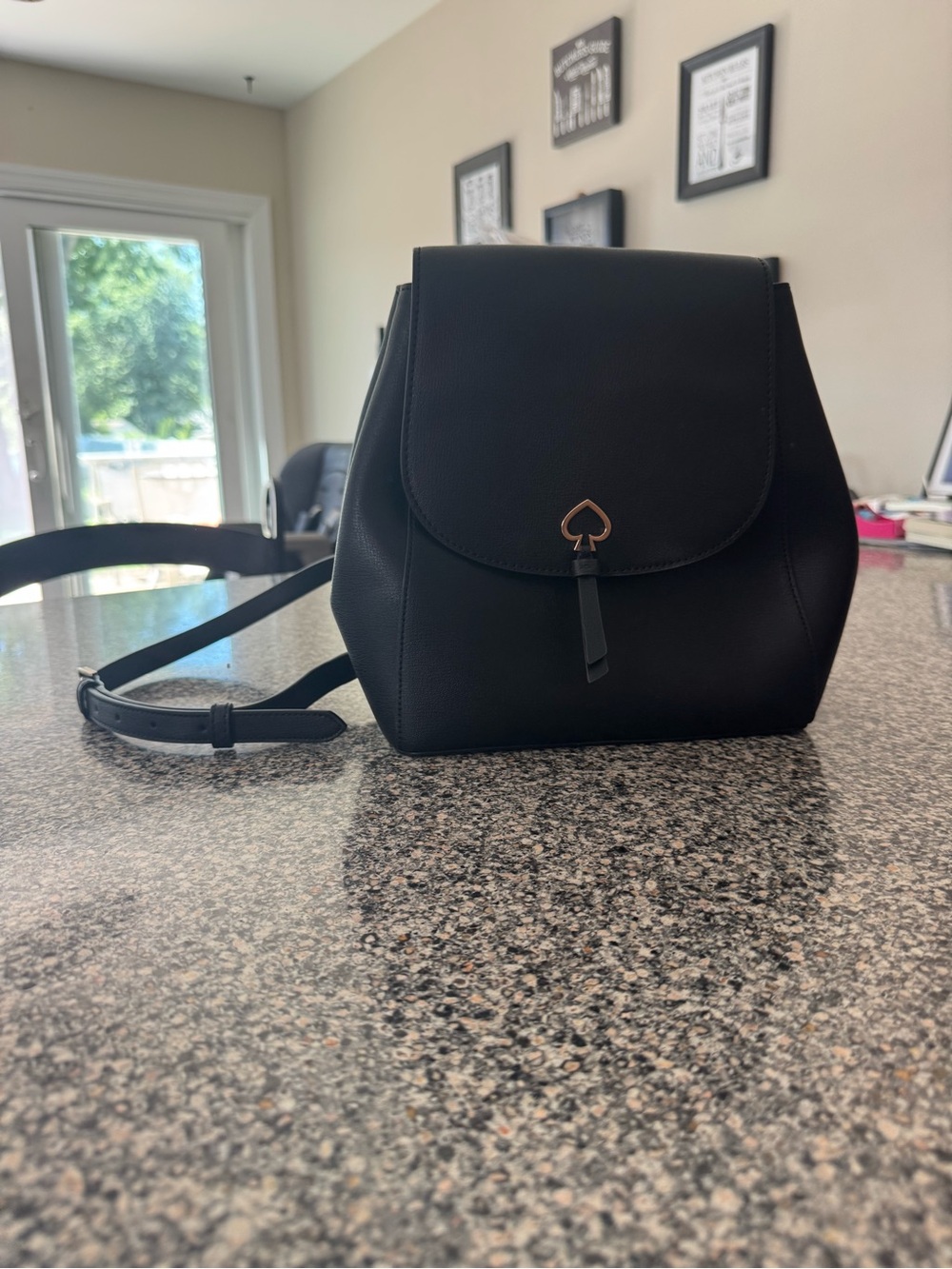 kate spade Black Leather Backpack with Spade Accent
